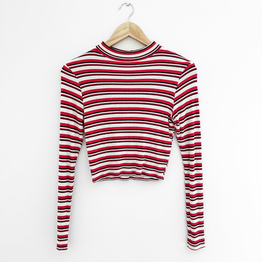 ASOS Striped Crop Top Red Black White - Size 4 (Small)